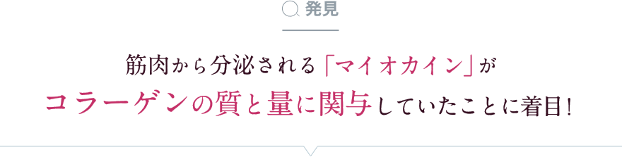 発見 筋肉から分泌される「マイオカイン」がコラーゲンの質と量に関与していたことに着目！