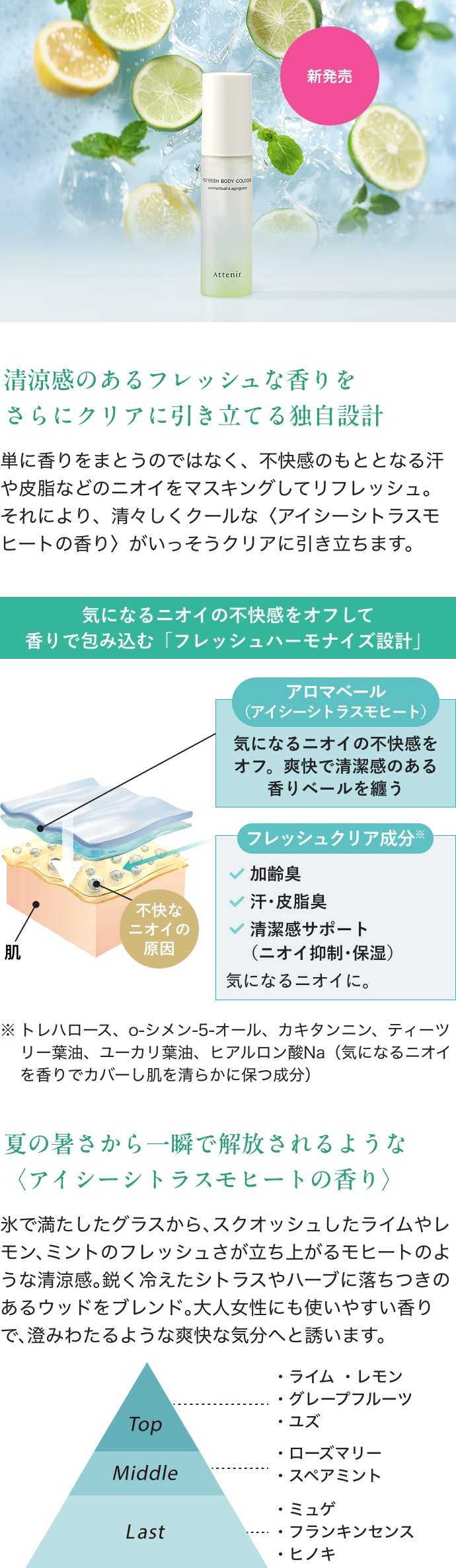 清涼感のあるフレッシュな香りをさらにクリアに引き立てる独自設計