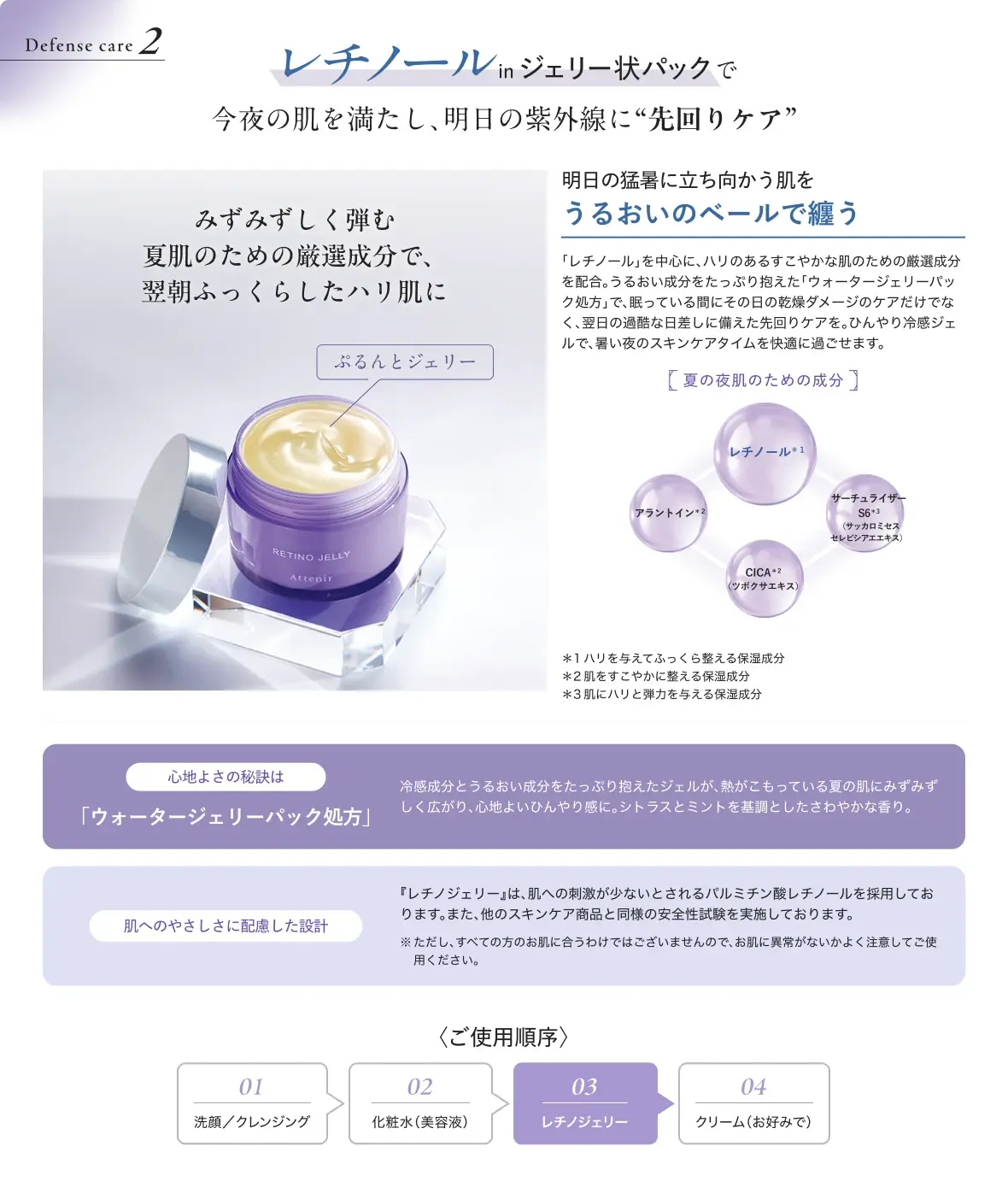 Defense care 2 レチノールnジェリー状パックで今夜の肌を満たし、明日の紫外線に“先回りケア”