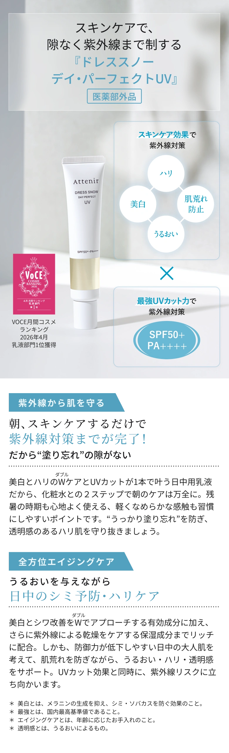 スキンケアで、隙なく紫外線まで制する 『ドレススノー デイ・パーフェクトUV』医薬部外品
