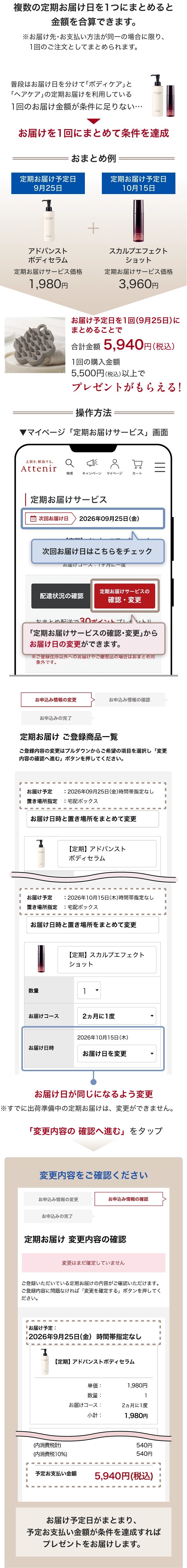 複数の定期お届け日を1つにまとめると 金額を合算できます。
