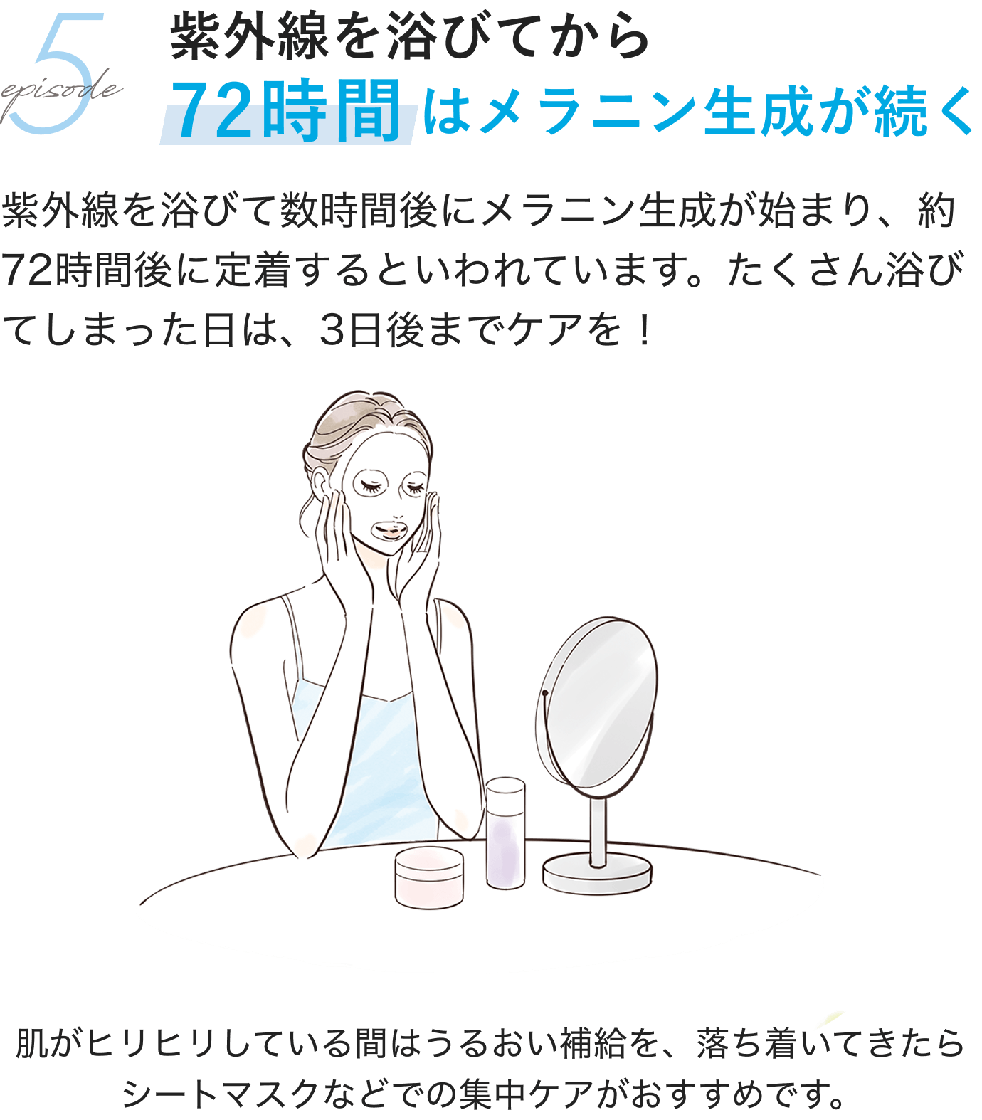 5.episode紫外線を浴びてから72時間はメラニン生成が続く
