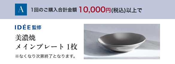 A1回のご購入合計金額10,000円(税込)以上で IDÉE監修美濃焼メインプレート1枚※なくなり次第終了となります。