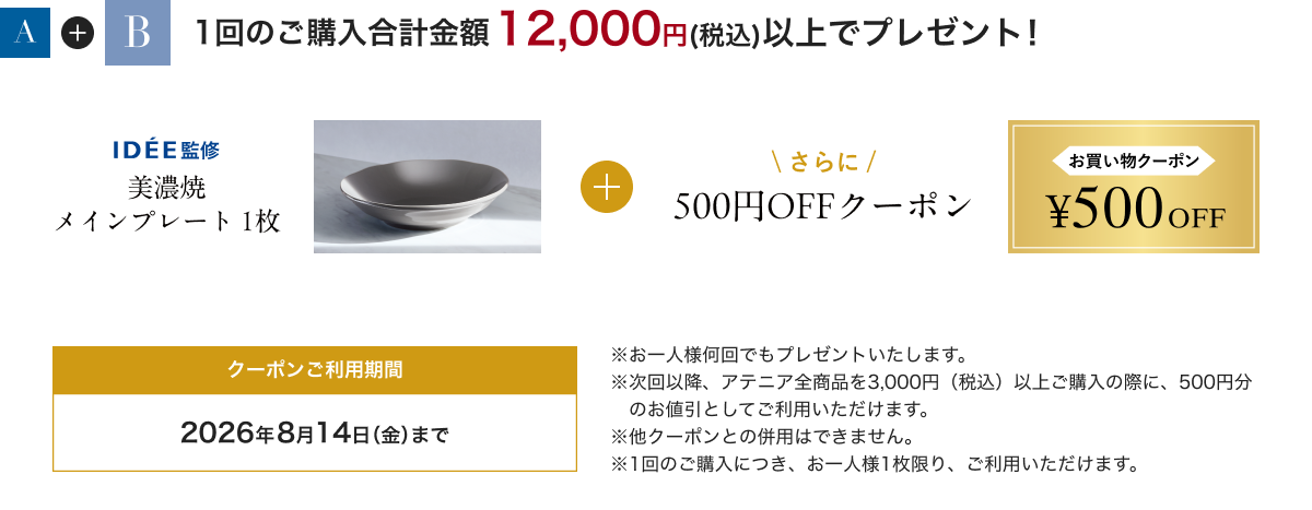 A+B1回のご購入合計金額 12,000円(税込)以上でプレゼント!