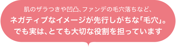 肌のザラつきや凹凸、ファンデの毛穴落ちなど、 ネガティブなイメージが先行しがちな「毛穴」。 でも実は、とても大切な役割を担っています