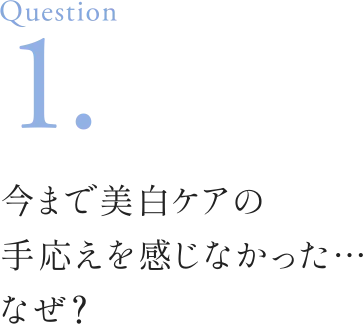 Question1. 今まで美白ケアの手応えを感じなかった･･･なぜ？