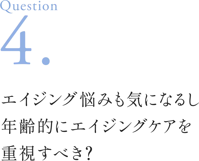 Question4. エイジング悩みも気になるし年齢的にエイジングケアを重視すべき？