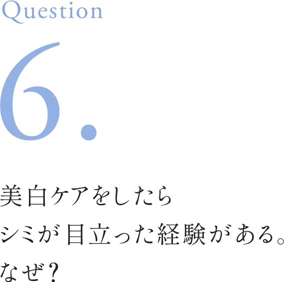 Question6. 美白ケアをしたらシミが目立った経験がある。なぜ？