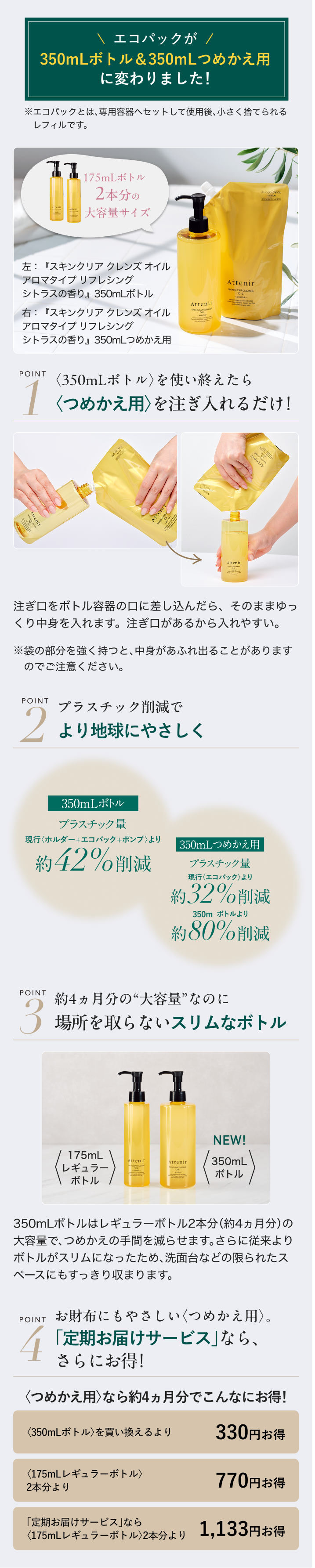 スキンクリア クレンズ オイル 無香タイプ 〈350mLボトル〉| アテニア