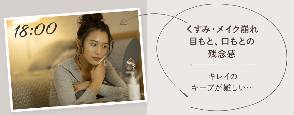 18:00　くすみ・メイク崩れ目もと、口もとの残念感　キレイのキープが難しい…