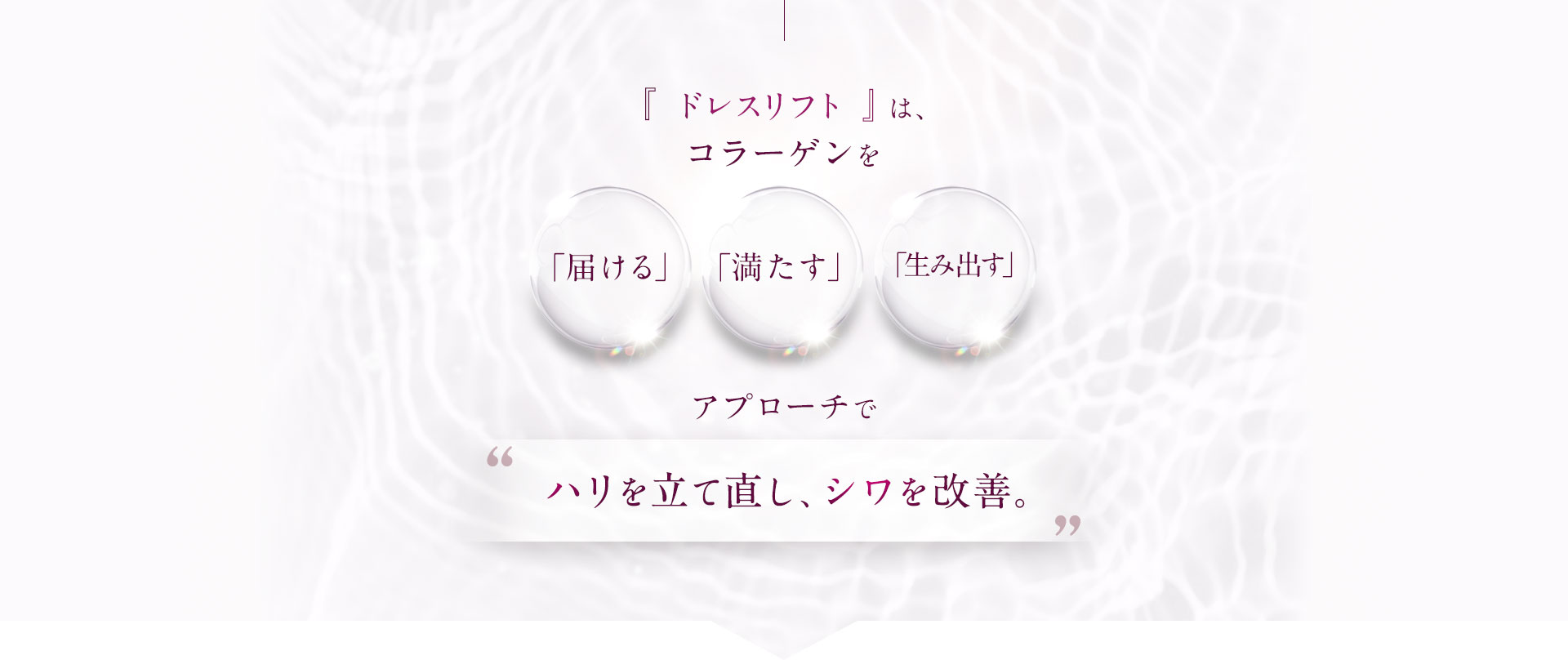 ドレスリフトは、コラーゲンを「届ける」「満たす」「生み出す」アプローチで “ハリを立て直し、シワを改善”