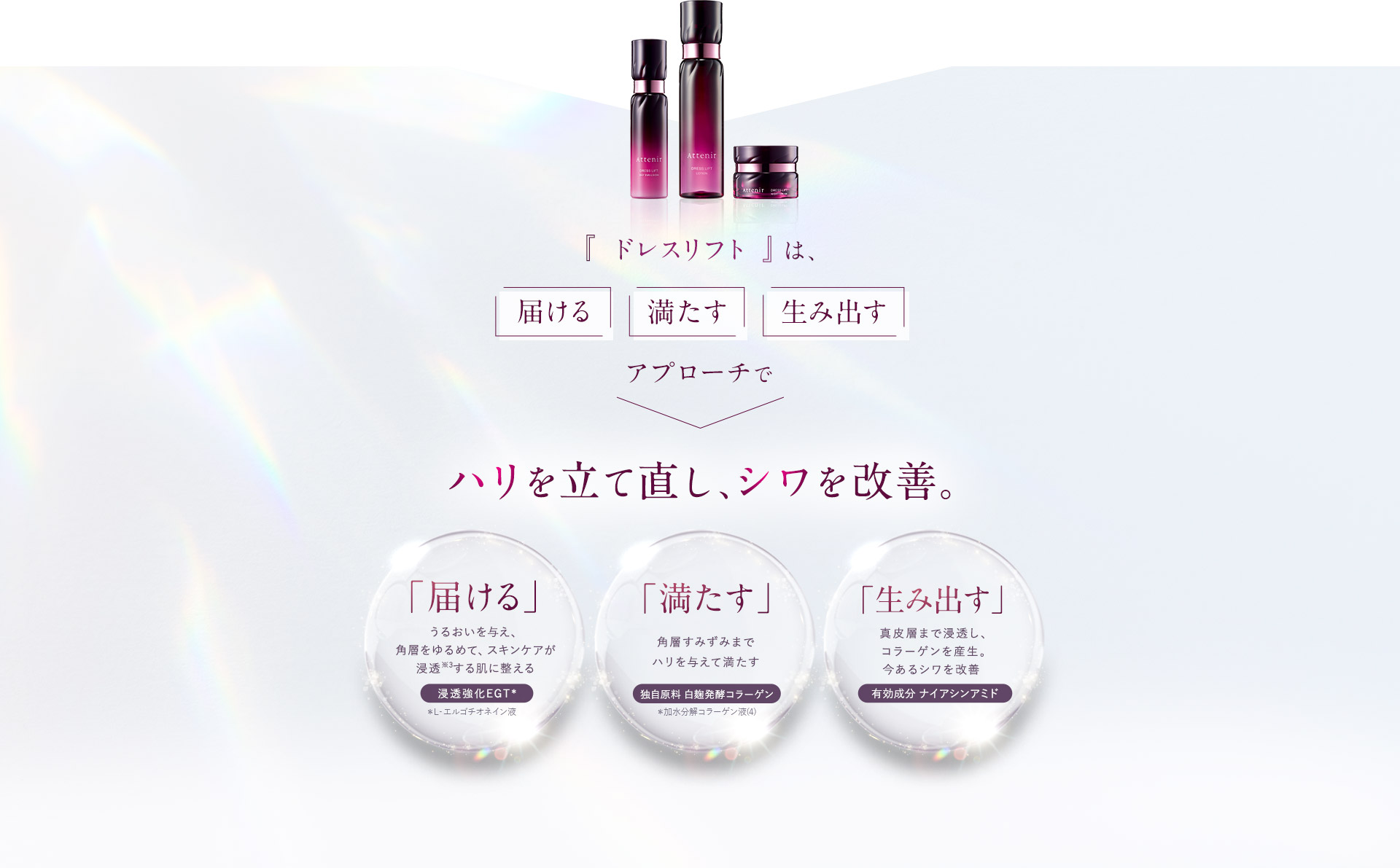 『アテニア』は“角層の鈍化”の原因40代から減少する「カリクレイン７」に着目。