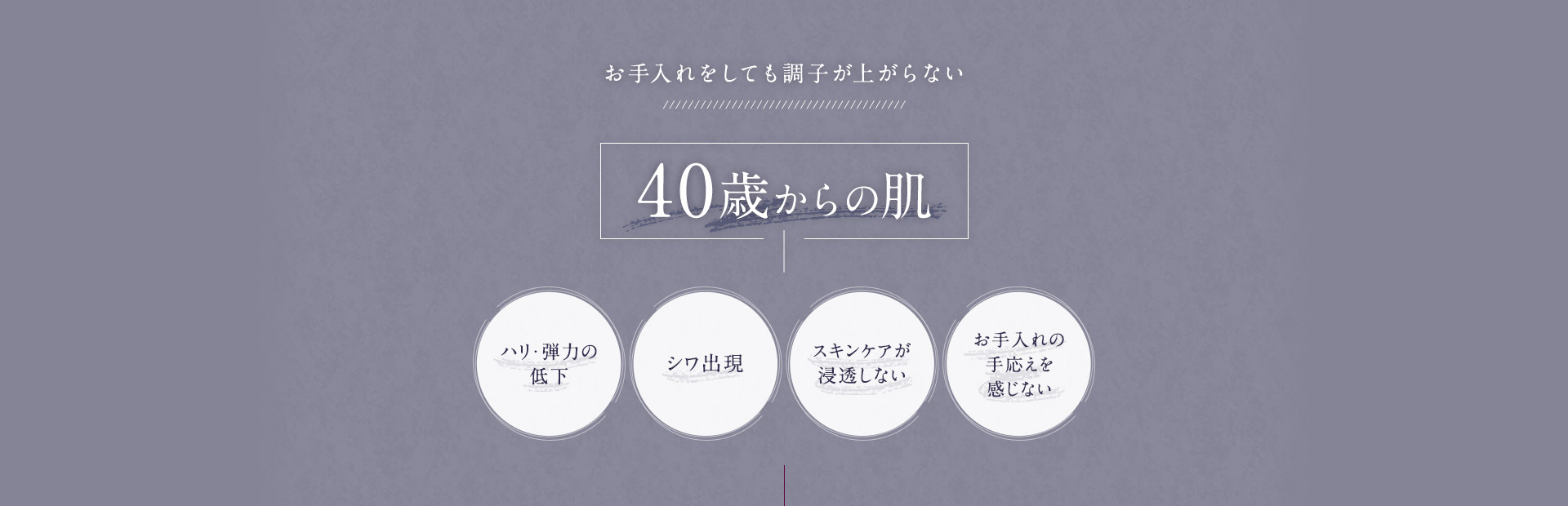 お手入れをしても調子が上がらない40歳からの肌 ハリ・弾力の低下 シワ出現 スキンケアが浸透しない お手入れの手応えを感じない