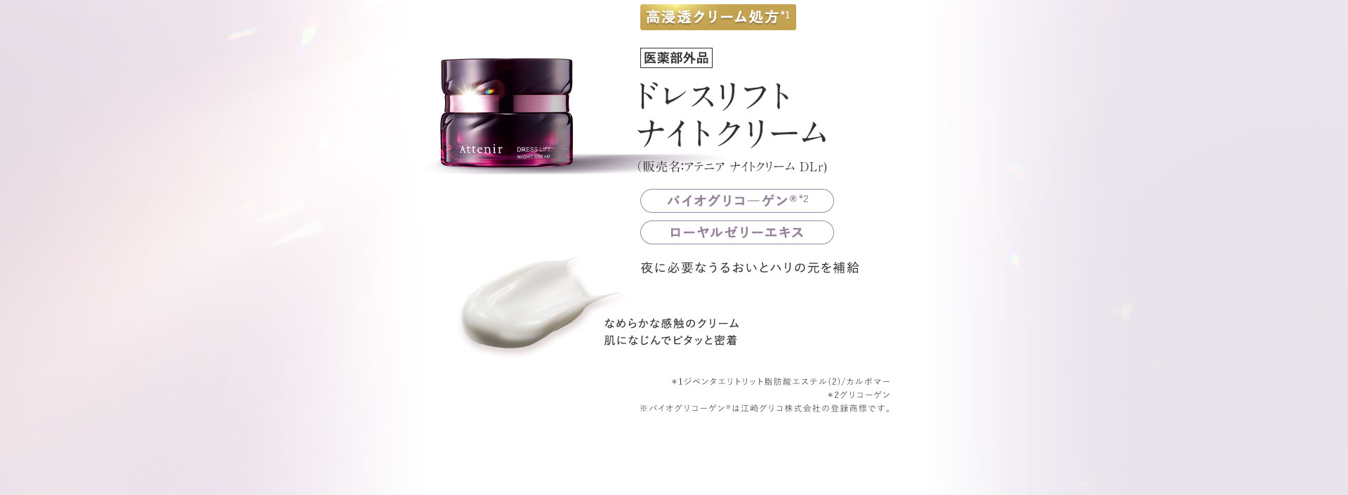 ドレスリフト ナイトクリーム 夜に必要なうるおいとハリの元を補給