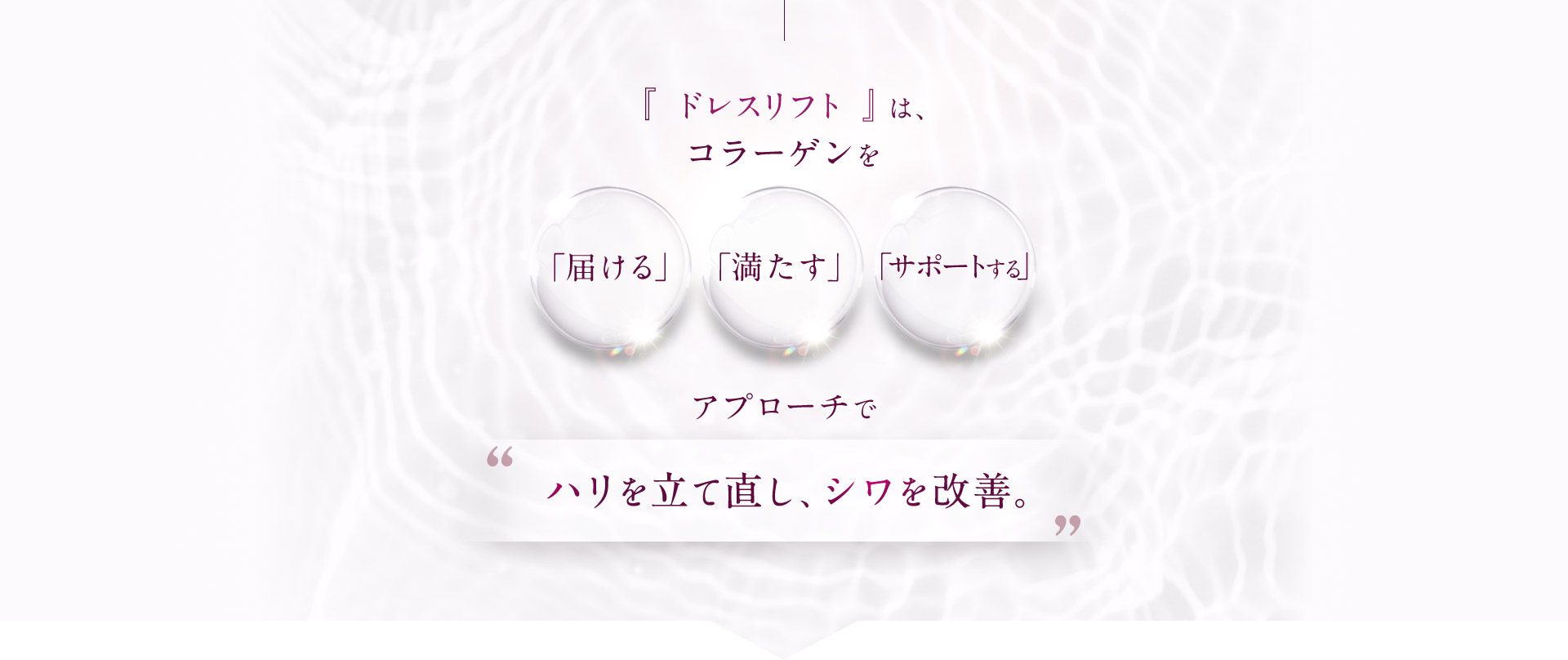 ドレスリフトは、コラーゲンを「届ける」「満たす」「サポートする」アプローチで “ハリを立て直し、シワを改善”