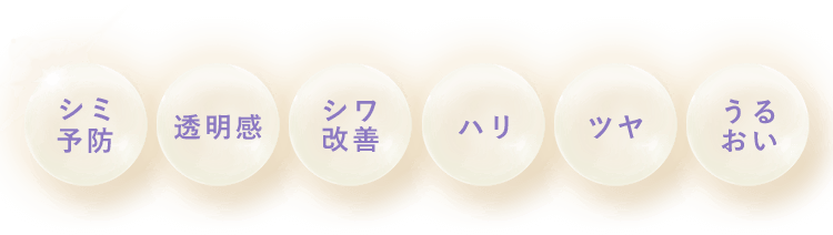 「シミ予防」「透明感」「シワ改善」「ハリ」「ツヤ」「うるおい」