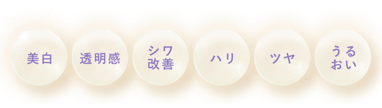 「美白」「透明感」「シワ改善」「ハリ」「ツヤ」「うるおい」