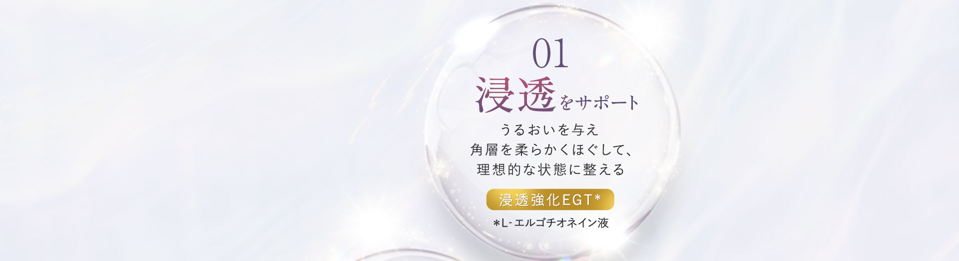 01 浸透をサポート うるおいを与え 角層を柔らかくほぐして、理想的な状態に整える 浸透強化EGT