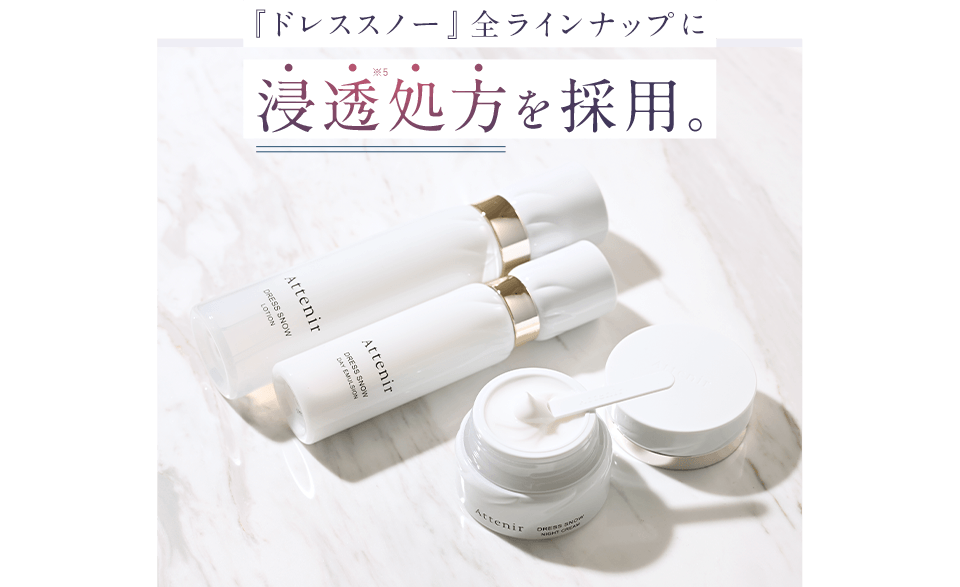 Attenir【アテニア】ドレススノー｜エイジングケアも叶える大人設計の美白 弾むハリも、澄んだ透明感も。