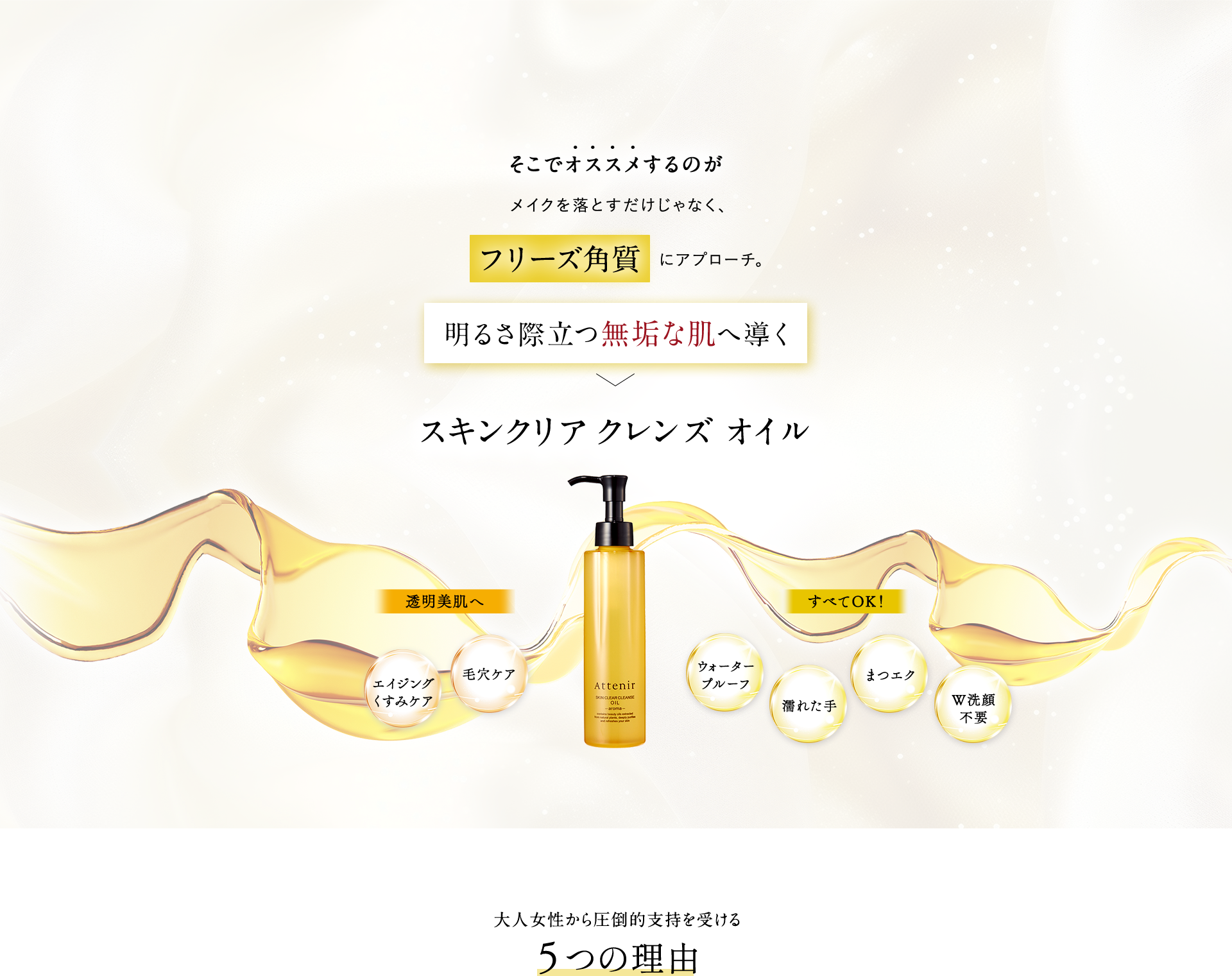 そこでオススメするのがメイクを落とすだけじゃなく、フリーズ角質にアプローチ。明るさ際立つ無垢な肌へ導くスキンクリア クレンズ オイル 大人女性から圧倒的支持を受ける4つの理由