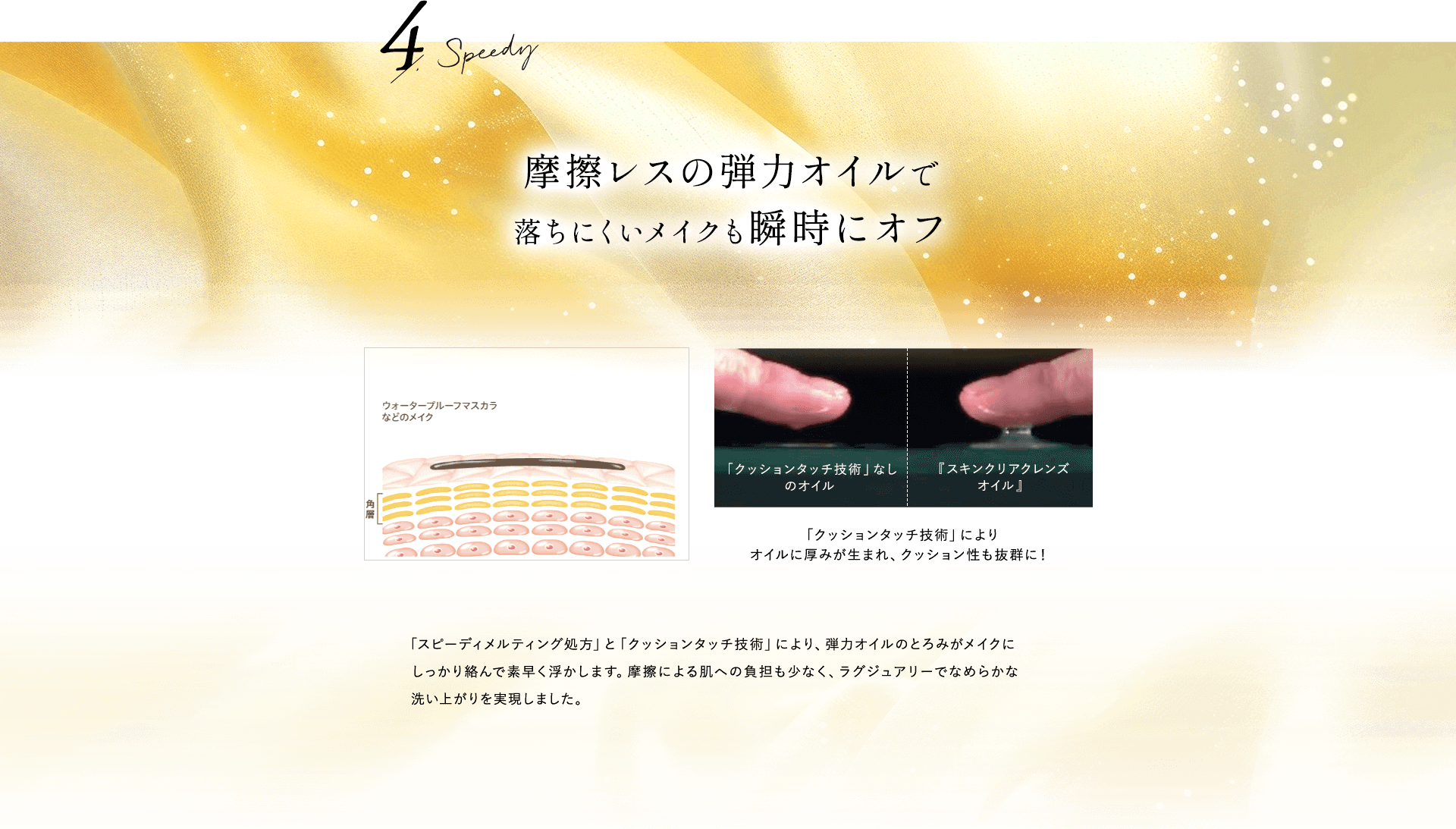 摩擦レスの弾力オイルで落ちにくいメイクも10秒でオフ