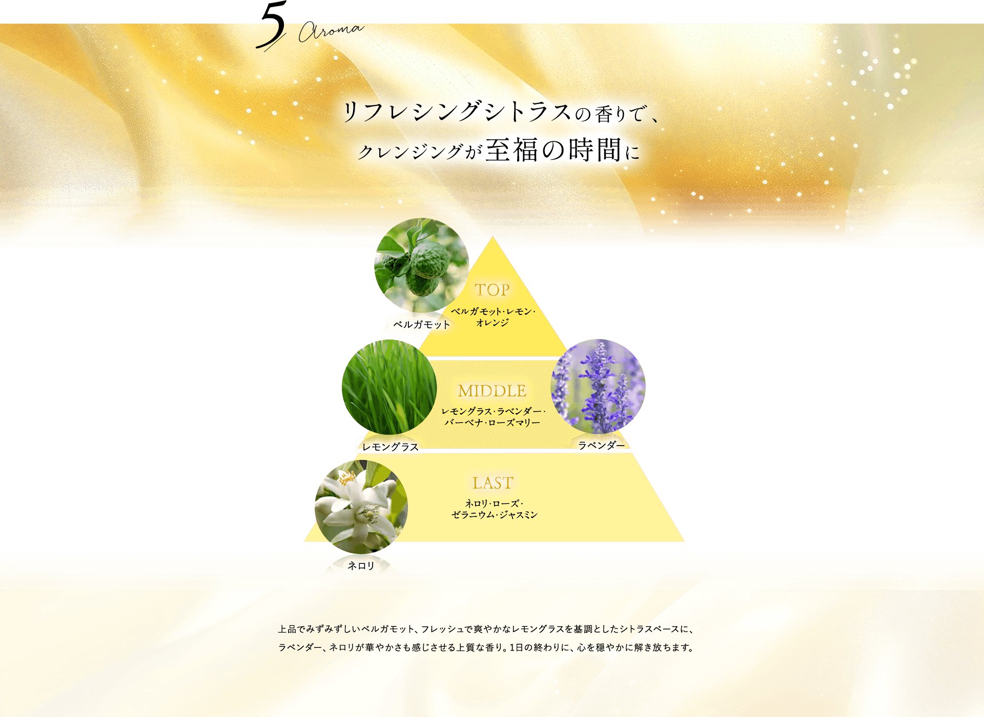 リフレシングシトラスアロマの香りで、クレンジングが至福の時間に