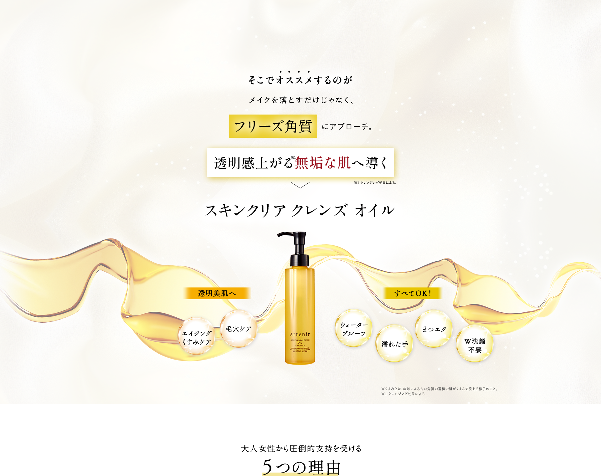 そこでオススメするのがメイクを落とすだけじゃなく、フリーズ角質にアプローチ。明るさ際立つ無垢な肌へ導くスキンクリア クレンズ オイル 大人女性から圧倒的支持を受ける4つの理由