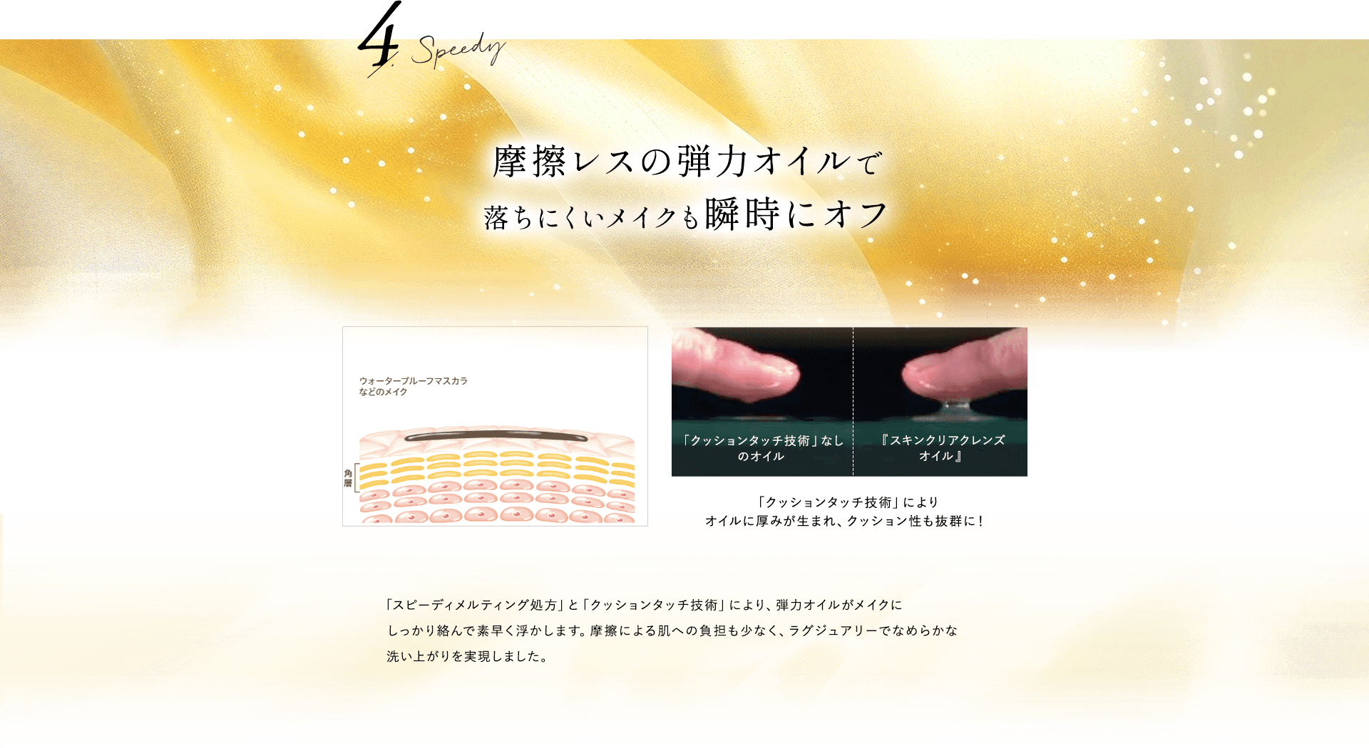 摩擦レスの弾力オイルで落ちにくいメイクも10秒でオフ