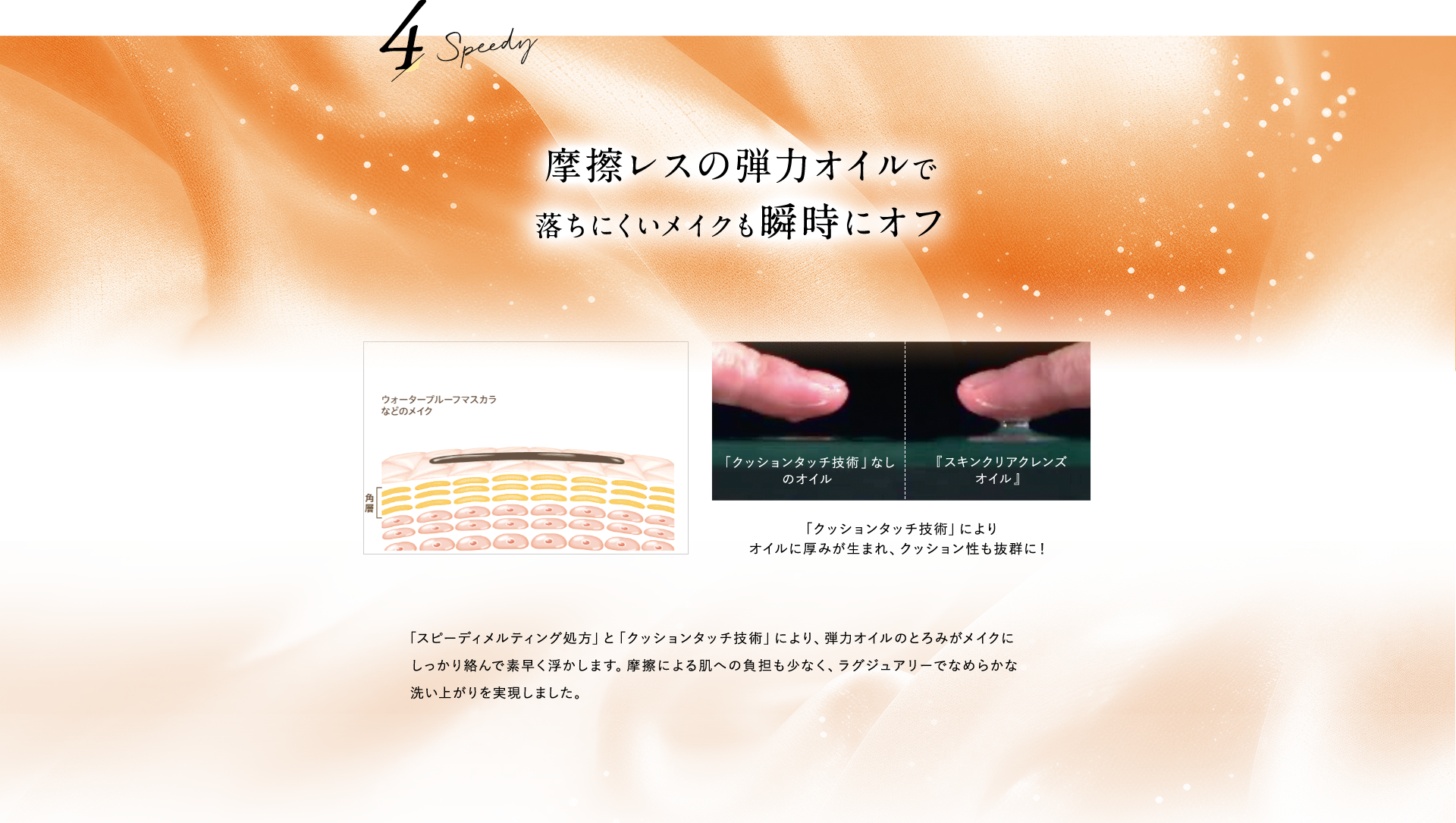 摩擦レスの弾力オイルで落ちにくいメイクも10秒でオフ