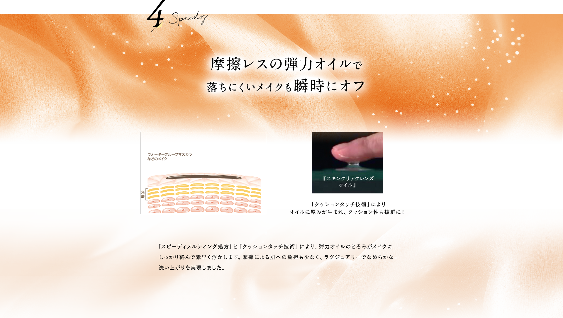 摩擦レスの弾力オイルで落ちにくいメイクも10秒でオフ