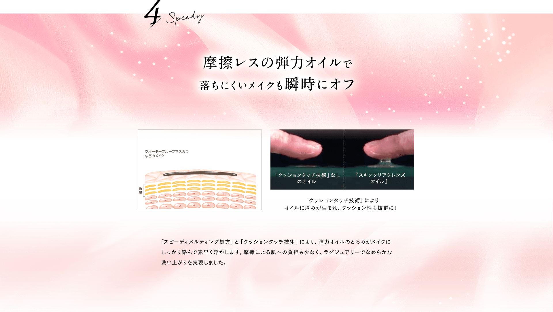 摩擦レスの弾力オイルで落ちにくいメイクも10秒でオフ