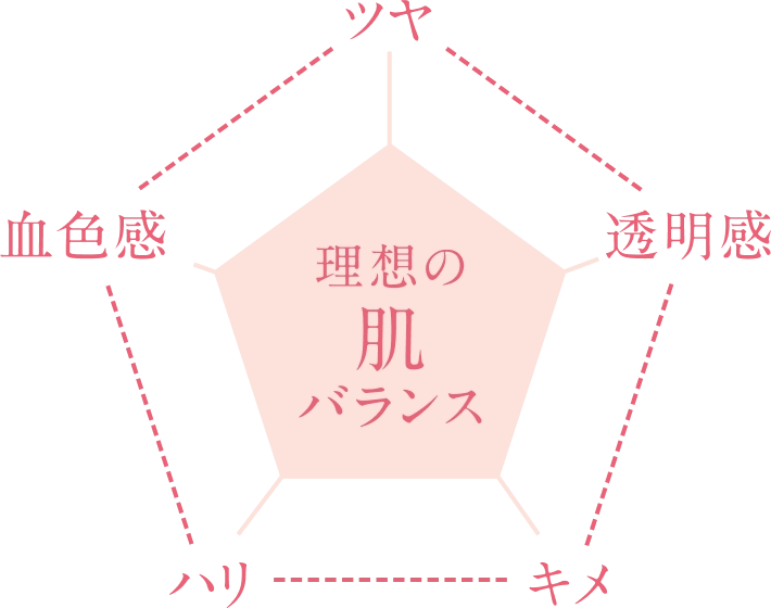 “素肌美”を叶えるために必要な5項の“理想の肌バランス”を再現。