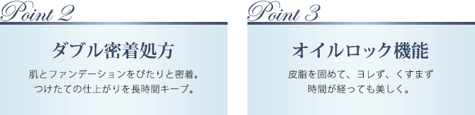 Point2 ダブル密着処方 Point3 オイルロック機能