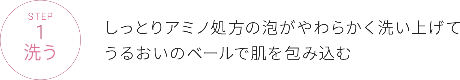 STEP1 洗う しっとりアミノ処方の泡がやわらかく洗い上げて うるおいのベールで肌を包み込む