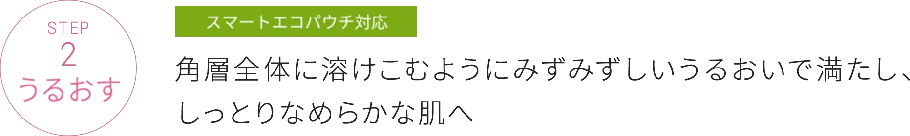 STEP2 うるおす 角層全体に溶けこむようにみずみずしいうるおいで満たし、しっとりなめらかな肌へ