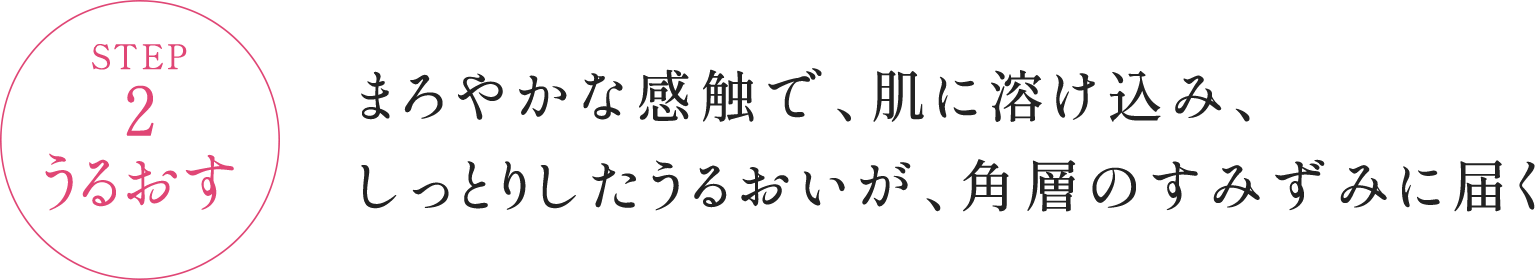 STEP2 うるおす まろやかな感触で、肌に溶け込み、しっとりしたうるおいが、角層のすみずみに届く