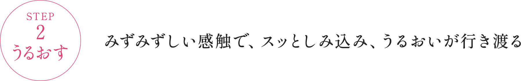 STEP2 うるおす みずみずしい感触で、スッとしみ込み、うるおいが行き渡る